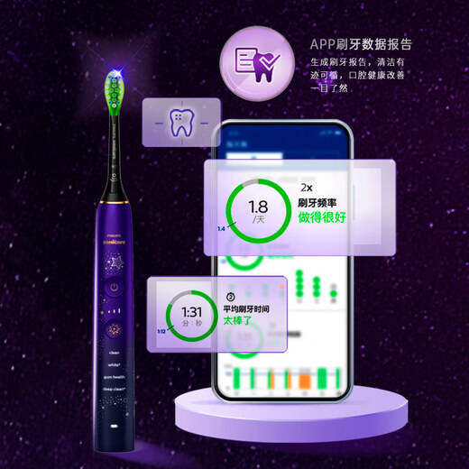飞利浦（PHILIPS）电动牙刷 生日礼物 成人情侣款送男生/女友 10倍清除牙菌斑1支刷头 钻石9系Pro礼盒