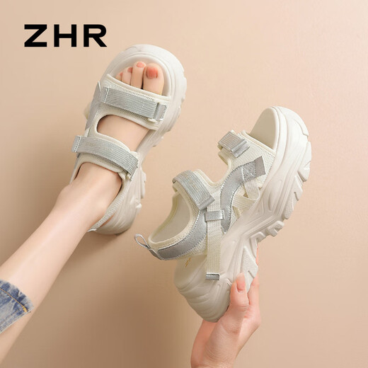 ZHR凉鞋夏季便捷魔术贴厚底女鞋百搭运动外穿鞋子女 G693 米色 36 