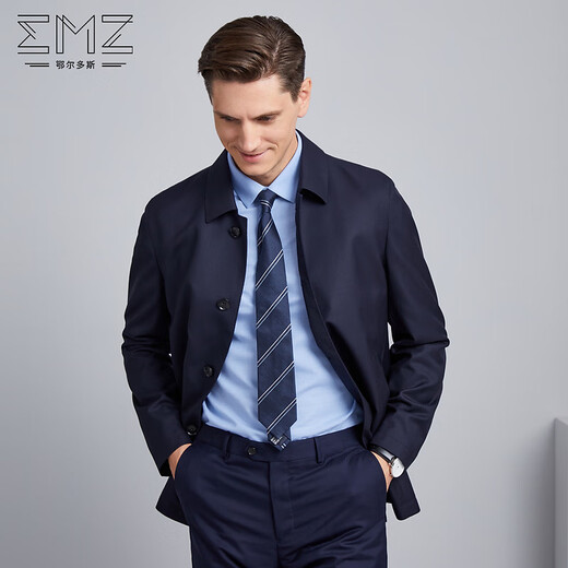 EMZ Ordos Wool Jacket Lapel Windbreaker Casual Business Woolen Coat Men's Short Jacket Navy Regular XL 180/100A