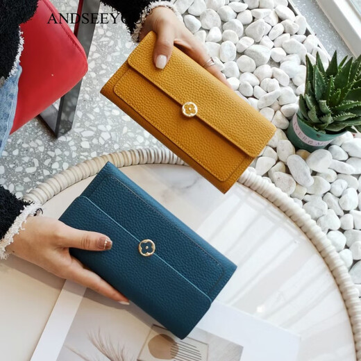 ANDSEEYOU brand long wallet women's new yellow cowhide fortune wallet fashion four-leaf clover soft cowhide clutch Chinese Valentine's Day yellow as shown in the picture