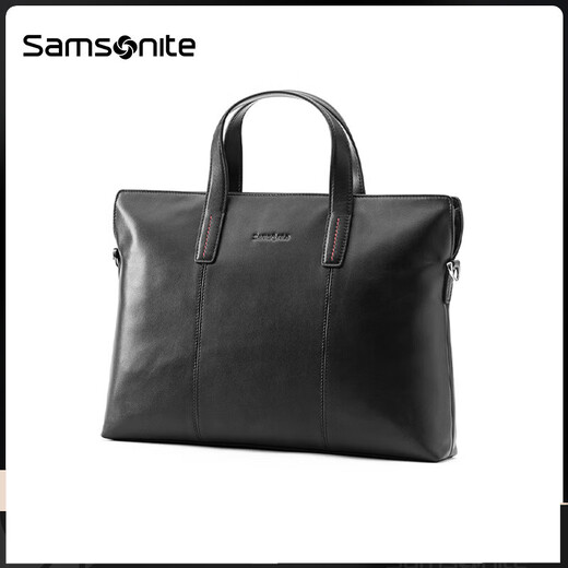 Samsonite chest bag men's soft cow leather waist bag crossbody bag light business shoulder handbag TK9 black