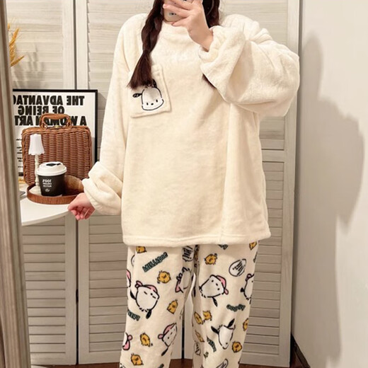 Yu Zhaolin Coral Velvet Pajamas Women's Autumn and Winter Thin Velvet Pullover Cute Pacha Dog Girls Flannel Warm Home Clothing Set