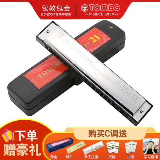 Tongbao 21 hole polyphonic harmonica for children adult beginners C tune introductory playing musical instrument imported gong 6621 hole 21 hole - #D (E flat) tune