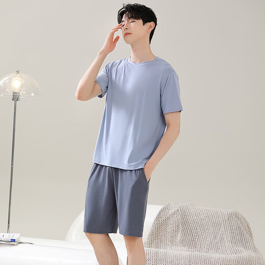 雅鹿男士睡衣夏季2025新款薄凉感短袖短裤男款家居服套装可外穿 天云灰WT6174 L 120-145斤