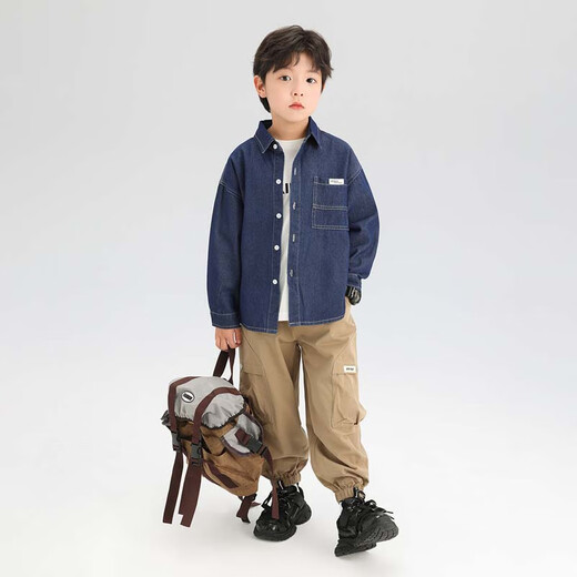 Zuoxi Boys' Shirt Children's Padded Denim Jacket Light Warm Autumn and Winter Cotton Clothes 2026 New Spring and Autumn Tops for Boys Dark Denim Color Spring and Autumn Style Not Easily Deformed Wear-Resistant 130 cm Recommended Height Around 130cm