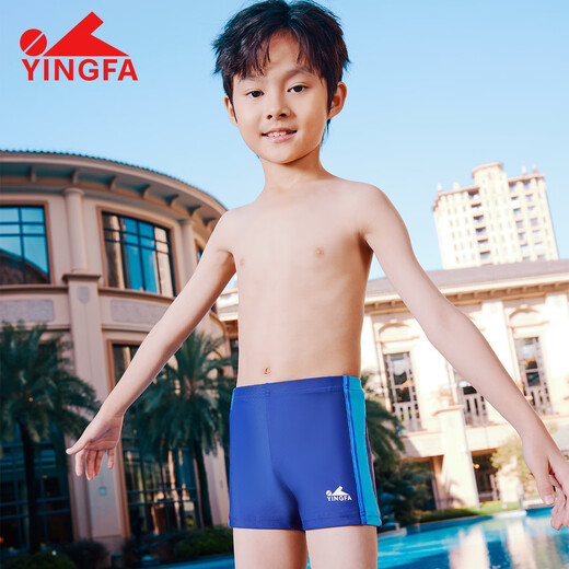 英发儿童泳裤男童中大童平角游泳裤2024新款小男孩青少年速干泳裤 24S653-蓝色 140 （腰围62-66CM）