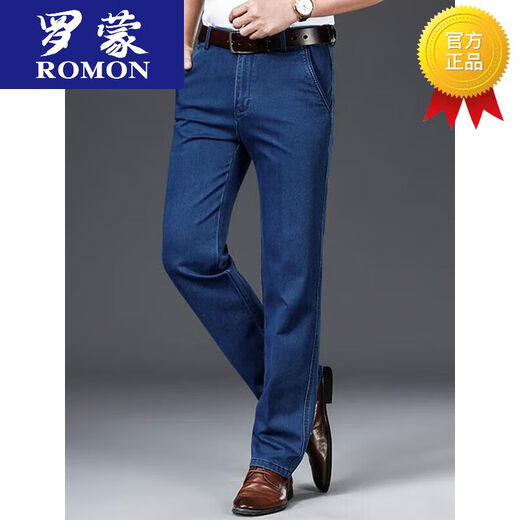 Romon Jeans de gama alta de gama alta otoño e invierno Nuevos pantalones sueltos de pierna ancha de mediana edad y ancianos Pantalones estiramientos casuales 3891 Orquídea profunda Summer Estilo delgado 29 cintura 2 pies 2