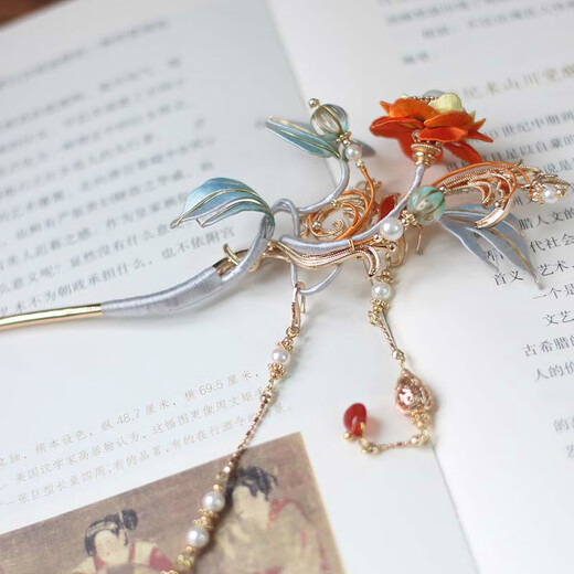 Meng Junchen's intangible cultural heritage flower hairpin丨Silk Road Galaxy丨Ancient style Hanfu cheongsam headdress birthday Valentine's Day gift One long hairpin - with tassels