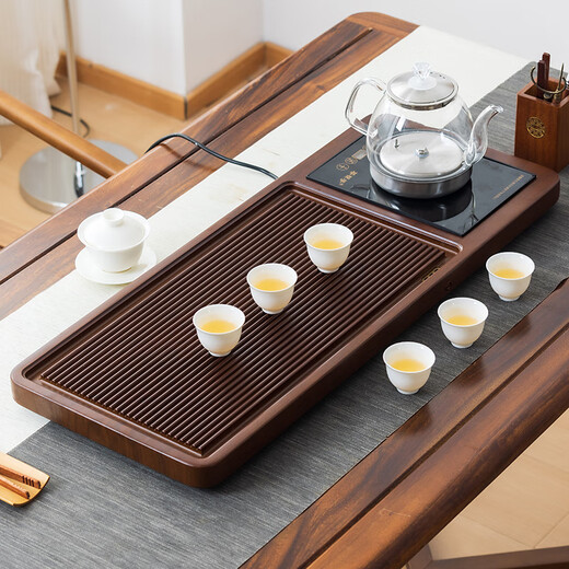 Mingzhu complete set of tea sets and tea tray set for home high-end living room and office kung fu fully automatic tea making station with kettle in one Huanghuali color 70*32 + six-fold gift single tea tray