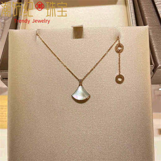 DL 1998 Fat Donglai same style small skirt 18K gold necklace fan-shaped fan white Fritillaria red 18K rose gold bone chain for women White Fritillaria