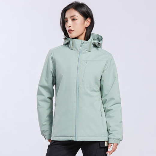 Western Camel Vancamel Trench Coat Jacke Frauen plus Fleece verdickte Kurzjacke Windproofes warme Jacke mit Kapuze-Softschale mit einer Schicht Jacke 9930s Matcha Green-Women [Solid Color] 2xl