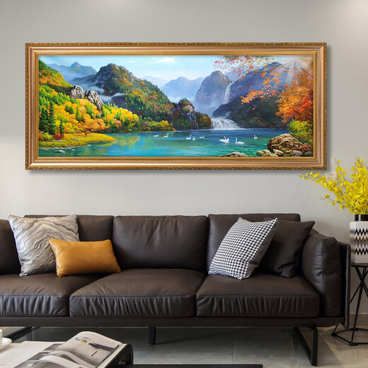 Emperor Flag Hand-painted Oil Painting Swan Lake Landscape Oil Painting Atmospheric Living Room Wall Mural Painting Sofa Background Wall Decoration Painting Landscape Hanging Painting 692 Gold Solid Wood Frame 160X80 Spot, three-person sofas are suitable