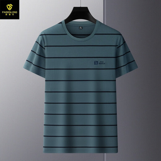 Paisenlong high-end men's clothing brand POLO shirt men's lapel summer new style youth and middle-aged business casual striped short-sleeved T-shirt 6193-Military green 48 M