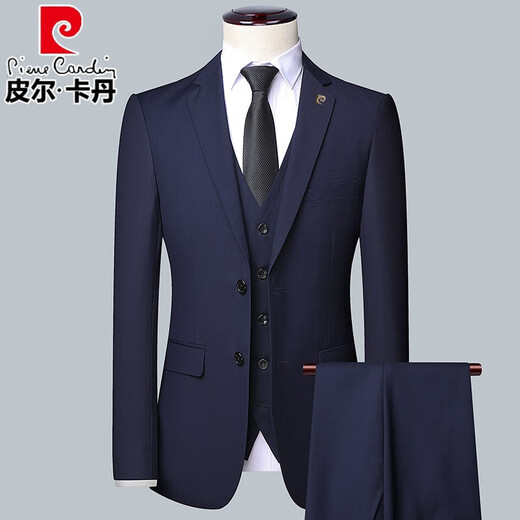 皮尔卡丹高档三件套西服套装男修身商务西装男休闲职业装正装新郎西装礼服 黑色两件套(西装+裤子)衬衫 180