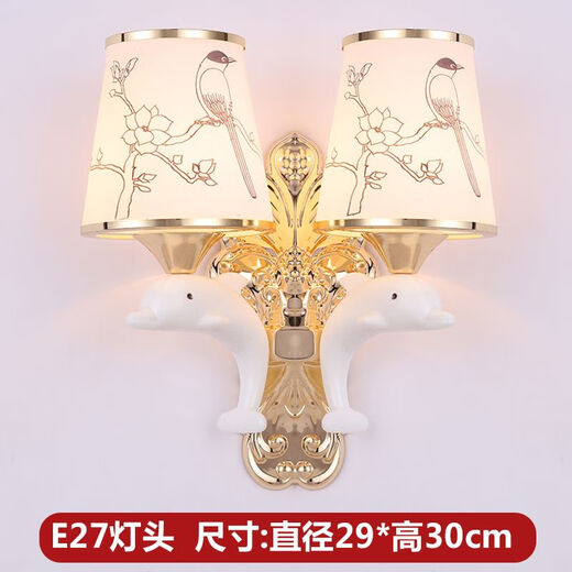 Yaotian remote control dimming wall lamp bedroom bedside lamp LED living room wall lamp hotel hotel stair corridor aisle lamp BD070-double head-cloth cover new led warm light three-stop dimming