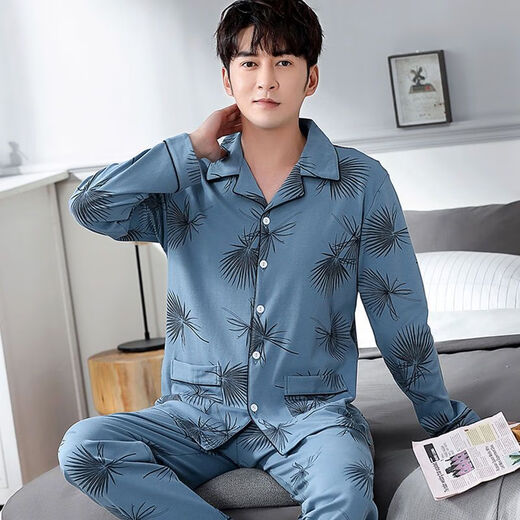 Doppelseitige Pyton-Pyjamas für Männer im Frühjahr und Herbst, die reine Baumwollwäsche langärmelte Teenager können Cotton Home Clothing Set 3291homes 2xl (155-175Jin [Jin gleich 0,5 kg]) tragen)