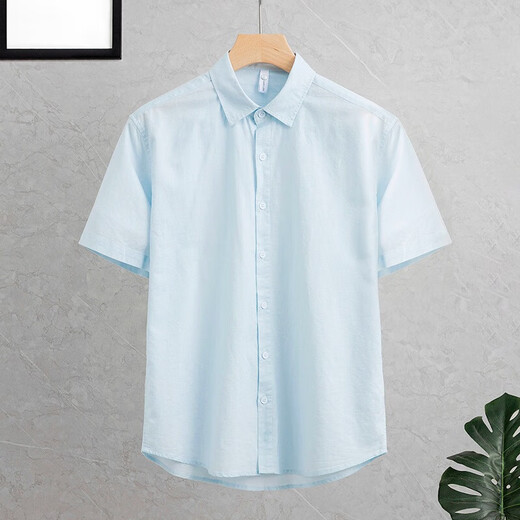 ZoSqueeg men's linen short-sleeved shirt summer linen youth summer loose casual cotton linen shirt men's clothing white M86 2XL