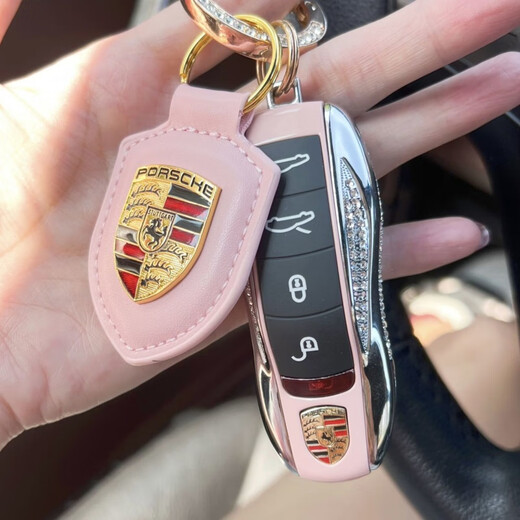 Geeignet für Porsche Diamond-Set Style Paramela Macan Cayenne 911 Schlüsselschale 718 Frauenschnallenbeutel 4S Ein Stil Doppelreihe Diamond Miami Blue H Lanyard