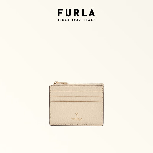 FURLA CAMELIA cowhide small simple solid color women's card clip small thin card bag nude color
