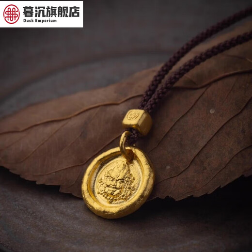 Dushen 999 pure gold ancient method 18k new version of Huang Wealth God pendant disc pendant ancient method Tibetan pendant necklace Huang Wealth God pendant