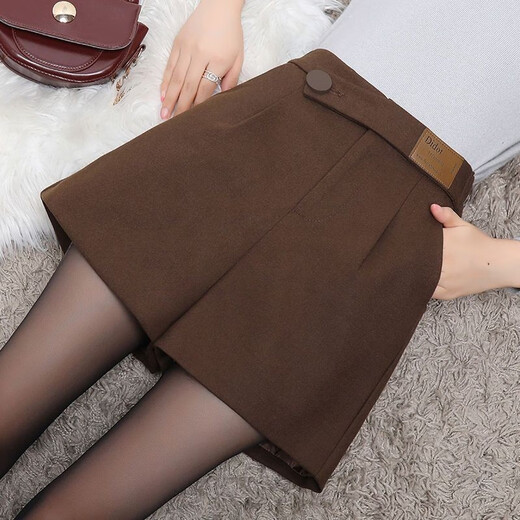 Cai Muxia elastic waist woolen shorts for women in autumn and winter new style high waist slimming versatile a-line wide leg outer wear leggings boot pants black XL120-140Jin Jin equals 0.5 kg