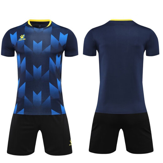 Kelme Fußballanzug Herren- und Frauenwettbewerbstraining Kurzärmeler-Trikots für Erwachsene, die schnell trockene Drucksportuniformen 003 Blau anpassen.