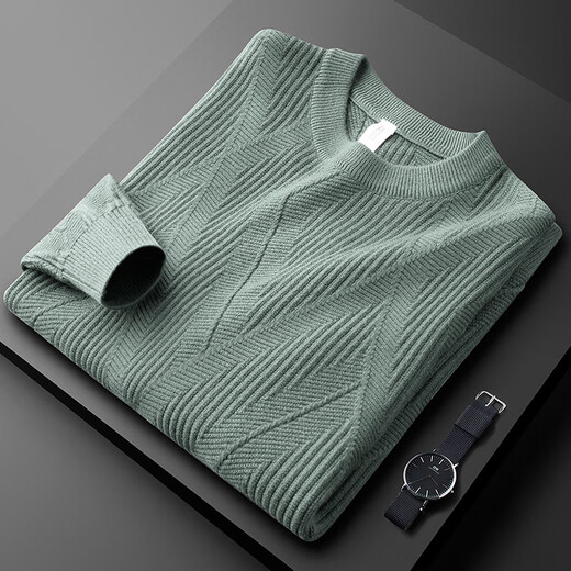 PRIDEME Light Luxury Winter Thickened Warm Cotton Wool Sweater Men's Long Sleeve Slim Jacquard Pattern Round Neck Knitted Sweater Men's Top PG9901-Apricot L Weight recommendation 120-130Jin Jin equals 0.5 kg