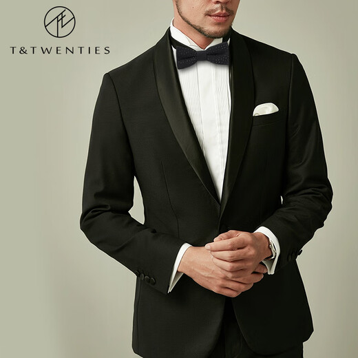 T&Twenties时尚烫钻双层男士礼服领结黑色男婚礼西装蝴蝶结新郎煲呔bowtie BR490 黑钻领结