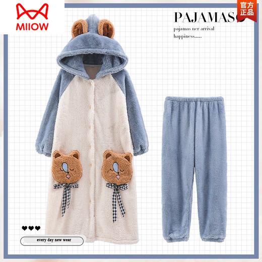 Cat Man (MiiOW) winter men's coral velvet nightgown with velvet thickened autumn and winter flannel men's robe warm pajamas set bathrobe velvet robe: L6187 Shark Men's L