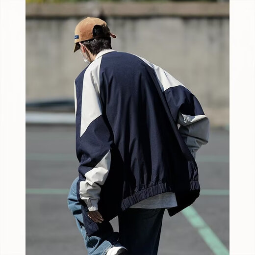 依慕琪外套男春秋季美式户外潮牌痞帅撞色拼接青少年宽松休闲棒球服夹克 a061-yj6623白色 M 推荐95-110斤
