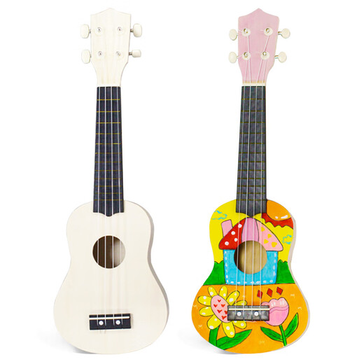 MAUREEN Ukulele ensamblado Diy Guitarra pequeña Material casero Handmade Bag Pintado Graffiti de madera pintado a mano 21 pulgadas Amor + Pigmento + Mochila *