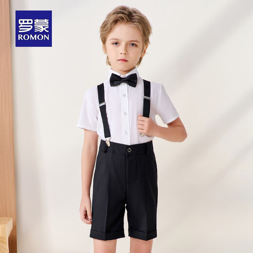 Romon boys dress summer children's graduation performance suit kindergarten overalls flower girl black suit 160