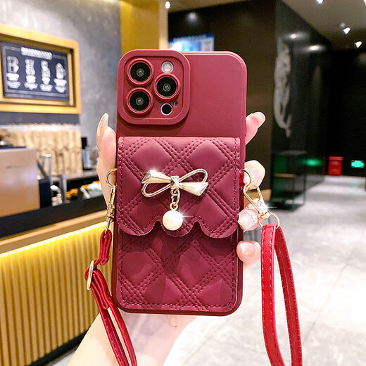 玲琉 适用苹果14手机壳iphone15promax珍珠手链13山茶花卡包7/8p零钱包11创意女12全包13pro软壳 紫色爱心卡包壳+斜挎 iPhone 11