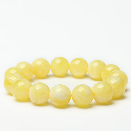 Fat Donglai same style chicken fat yellow beeswax bracelet new white flower honey bracelet for men and women amber old Buddha beads round beads with white flower honey single circle bracelet 12mm*16 pieces