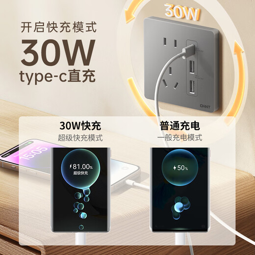 CHNT Switch Socket Panel Haushalt 86 Typ mit USB schrägen Fünf-Loch-Versteck Cream-Wind Large Platte 6c Fantasy Silbergrau Single Control Fünf-Loch
