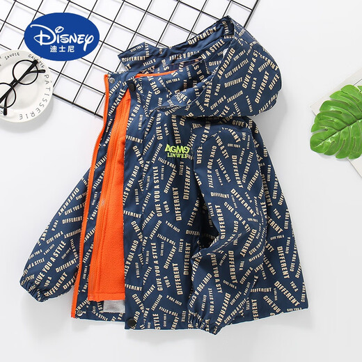 Disney (Disney) Boys' Jackets Spring Autumn Winter 2025 New Spring Clothes for Big and Small Children's Tops Detachable Three-in-One Children's Charge Jacket Gray Squinting Letters Three-in-One 140cm