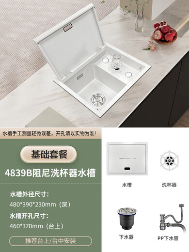 惠利得定制吧台阳台隐形小水槽洗杯器单槽洗菜盆西厨中岛台迷你小洗手盆 4839B阻尼洗杯器水槽