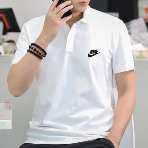 Nike (NIKE) T-shirt men's 2025 spring and summer men's short-sleeved lapel POLO shirt breathable casual tennis white pure cotton short-sleeved men FN3895-100/big/white 2XL