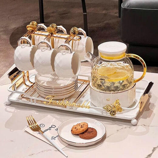 筏芯茶杯茶壶套装现代简约轻奢下午茶茶具高档搬家乔迁新居礼品送闺蜜 轻奢花茶杯碟含勺普通包装【1049】