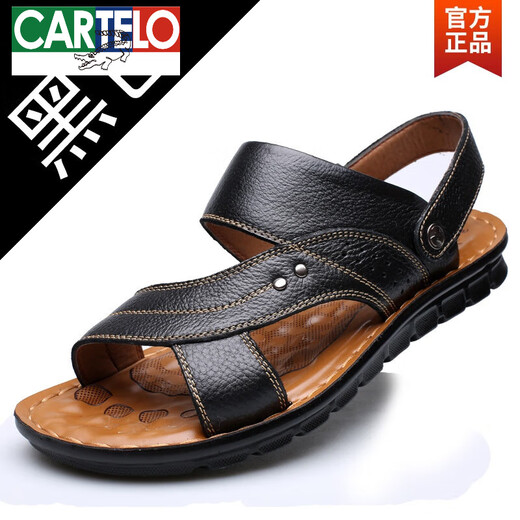 Cartelo Sommer-Herrenleder Sandalen echtes Leder 2025 Neue Outdoor im mittleren Alter große Strandschuhe alte Mann Softer Sohle Daddy Pantoffeln 12129 Brown 37