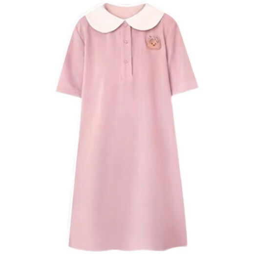 梦伊蓝（MENGYILAN）孕妇装夏季新品时尚娃娃领短袖宽松POLO裙小个子休闲孕妇连衣裙 粉色裙【单件】 L码 建议体重110-130斤