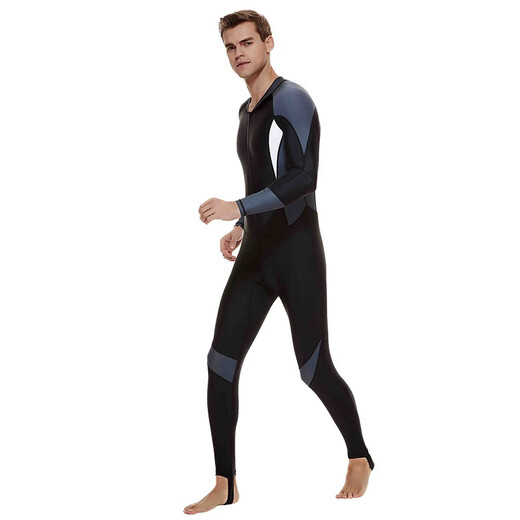 Shark Bart Men's Thin Material One-piece Swimsuit Jellyfish Suit Wet Suit Men's Snorkeling Equipment Surf Suit 1330 Gray with Black and White XXL