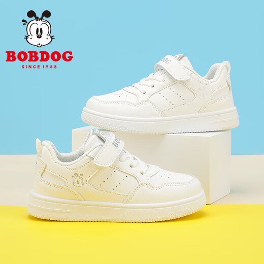 BOBDOG boys' shoes soft sole breathable children's sports shoes perforated low-top sneakers 101531030 white 30