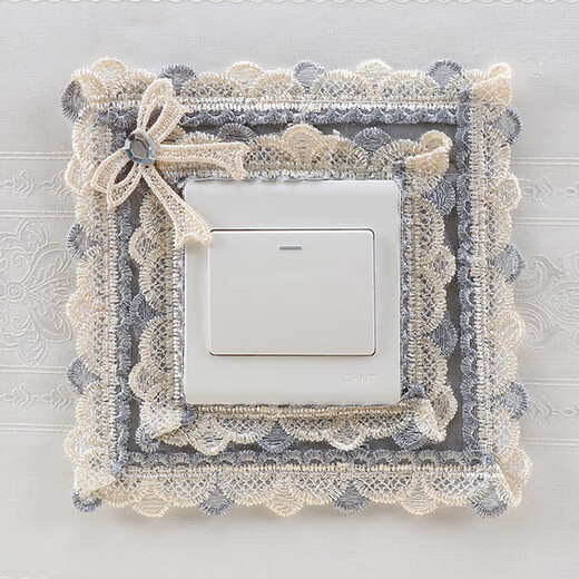 Ping Rongce switch protective cover switch frame cover wall decoration wall sticker switch sticker socket protective cover fabric lace flower gray square