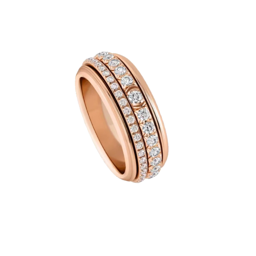 Fat Donglai's same style 18k rose gold ring 18K Shilairun platinum with diamonds double circle all over the sky rose gold - seven diamonds 4.8mm US size 5