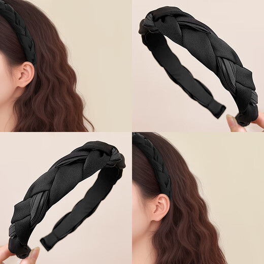 Zuoou headband for women, high-end, fashionable, high-ceiling hairpin, black braided hairpin, satin wide-brimmed hair hole headdress, black braided hairband