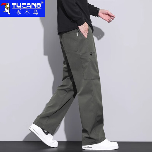 啄木鸟休闲裤男2025夏季新款美式工装裤子男士潮流宽松直筒阔腿长裤子男 9856 军绿色 XL 建议130-150斤