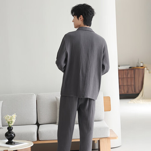 LangSha couple's pajamas for one man and one woman, autumn type A baby cotton, casual soft 100% woven cotton home wear, spring style 6130+5130 M female + L male