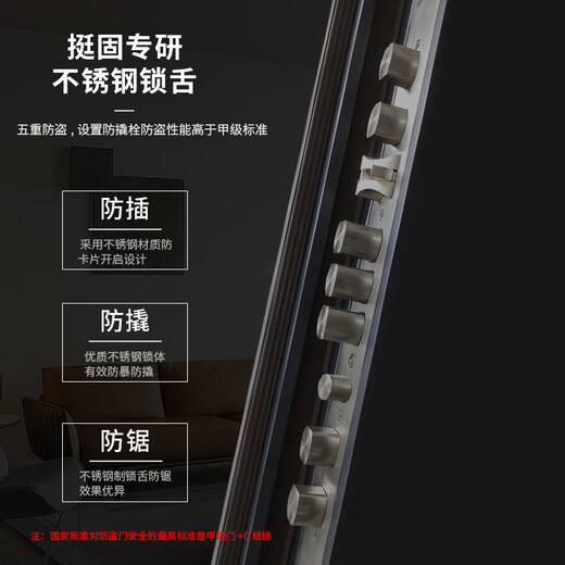 挺固加厚甲级防盗门入户门+防撬防爆安全门子母门+防火岩棉填充＋智能锁人脸识别 氟碳灰 2150*1050【单门，开向可选】 机械锁
