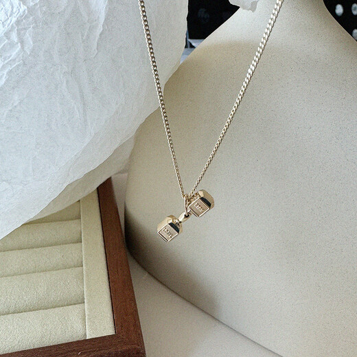 Ouyin Iron Lifting Girl White Small C Gold 14K Gold Necklace Power Dumbbell Letter Clavicle Chain Have You Practiced Individual Pendant One